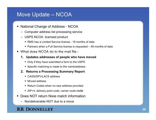 RMS Postal Workout Program - RR Donnelley