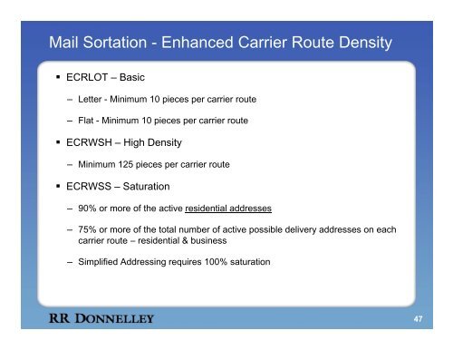 RMS Postal Workout Program - RR Donnelley