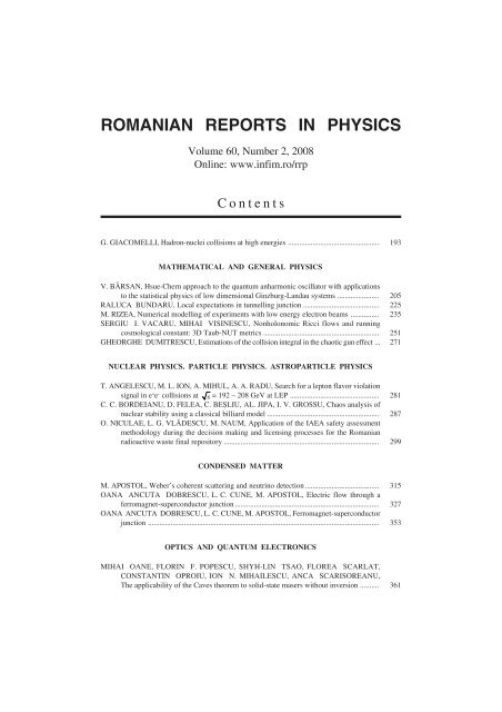 ROMANIAN REPORTS IN PHYSICS