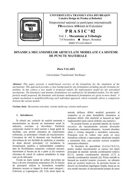 dinamica mecanismelor articulate modelate ca sisteme de puncte ...