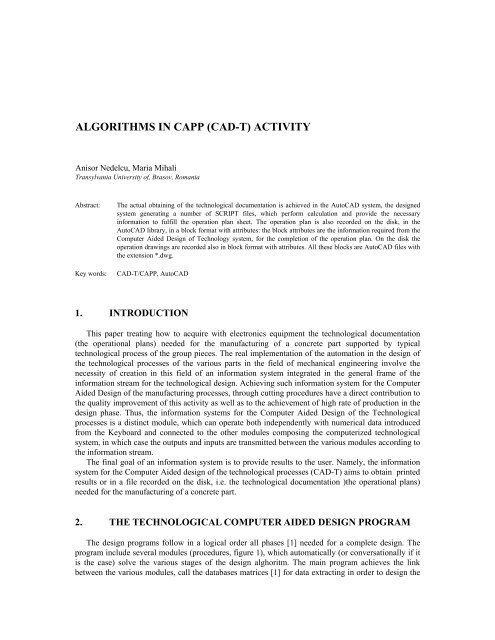 ALGORITHMS IN CAPP (CAD-T) ACTIVITY