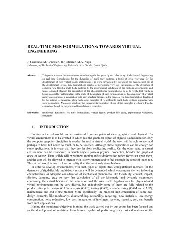 real-time mbs formulations: towards virtual engineering