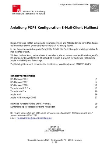 Anleitung POP3 Konfiguration E-Mail-Client Mailhost