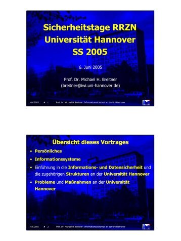 Sicherheitstage RRZN, UniversitÃ¤t Hannover, SS 2005 (Prof. M ...