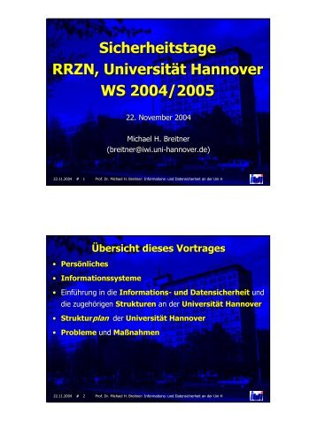 Sicherheitstage RRZN, UniversitÃ¤t Hannover, WS 2004/2005 (Prof