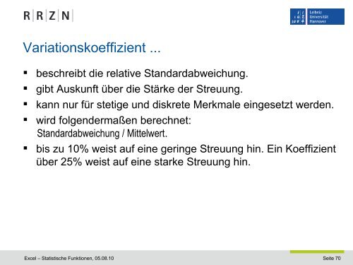 Excel und Statistikfunktionen - RRZN