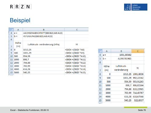 Excel und Statistikfunktionen - RRZN