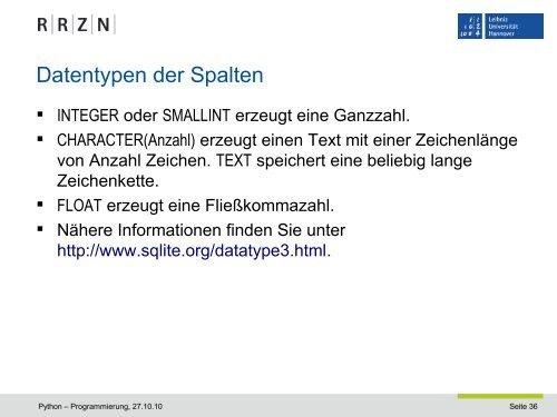 Nutzung der Datenbank SQLite - RRZN