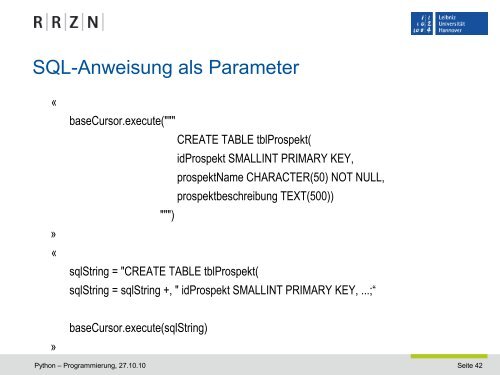 Nutzung der Datenbank SQLite - RRZN