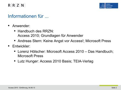 Microsoft Access 2010. Einführung - RRZN