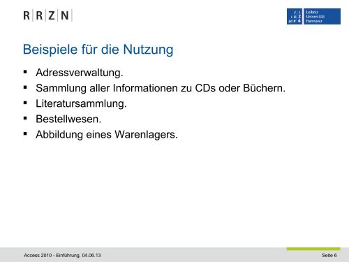 Microsoft Access 2010. Einführung - RRZN