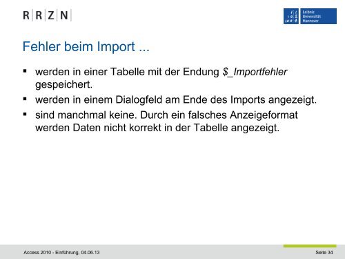 Import aus Excel - RRZN