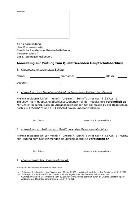 Qualifizierender HSA und Abmeldung - RS Steinbach-Hallenberg