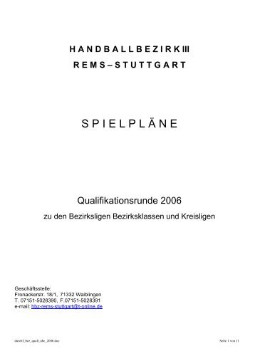 S P I E L P L Ã N E - Bezirk Rems-Stuttgart des Handballverband ...