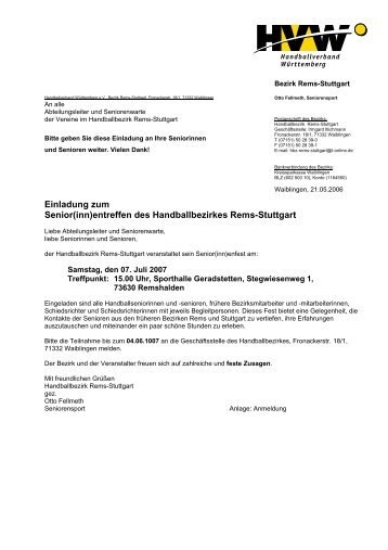 Einladung zum Senior(inn)entreffen des Handballbezirkes Rems ...