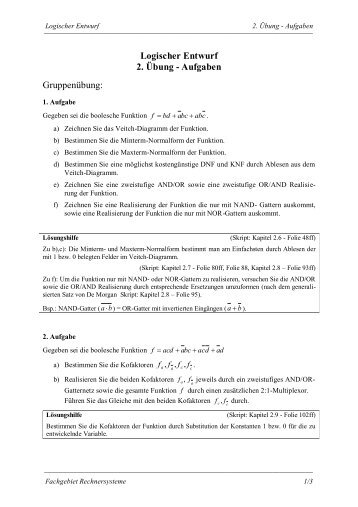 Logischer Entwurf 2. Ãbung - Aufgaben - Fachgebiet Rechnersysteme
