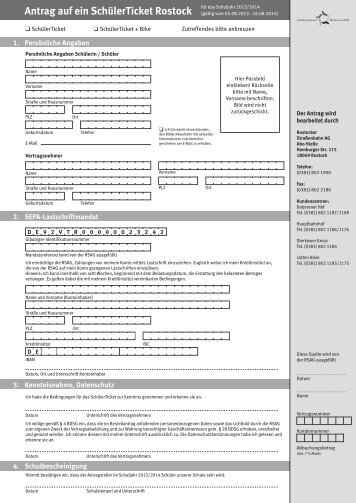 Antrag auf ein SchülerTicket Rostock - Rostocker Straßenbahn AG