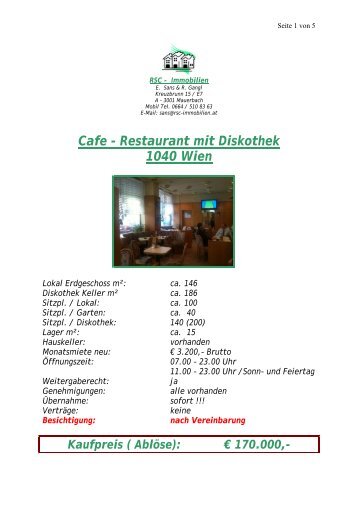Cafe - Restaurant mit Diskothek 1040 Wien