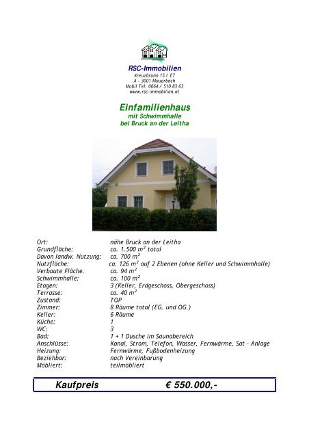 Einfamilienhaus Kaufpreis A 550 000