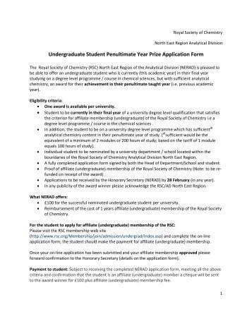 Undergraduate Student Penultimate Year Prize Application Form