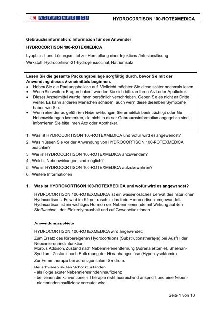 HYDROCORTISON 100-ROTEXMEDICA - Beton Tille GmbH