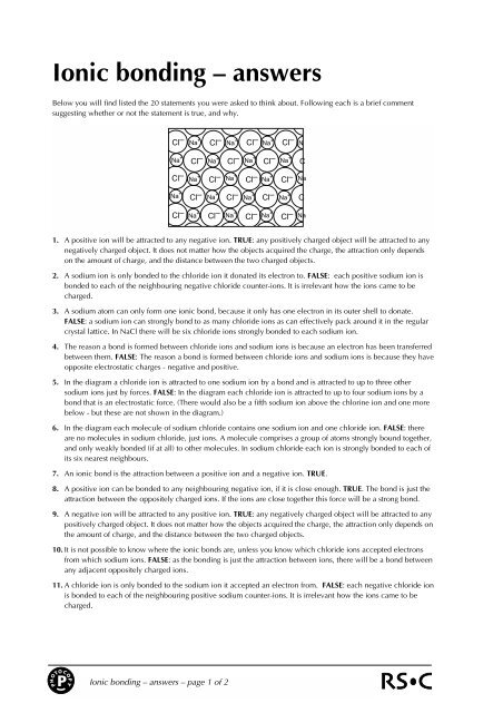 Ionic bonding â answers