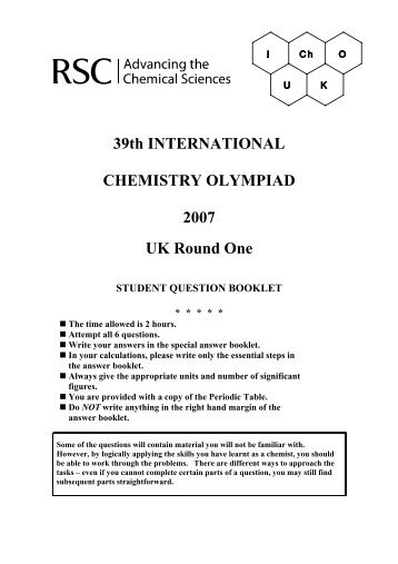 39th INTERNATIONAL CHEMISTRY OLYMPIAD 2007 UK Round One