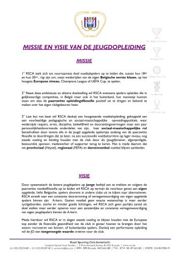 Missie en visie van de jeugdopleiding - RSCA.be