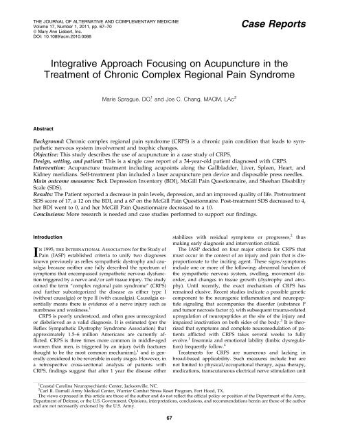 Integrative Approach Focusing on Acupuncture in the Treatment of ...
