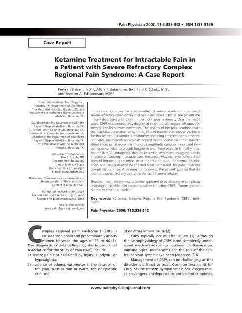 Ketamine Treatment for Intractable Pain in a Patient with Severe ...