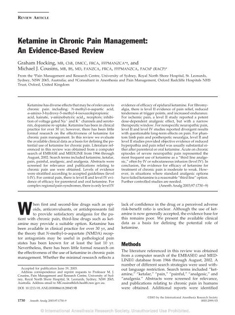 Ketamine in Chronic Pain Management: An Evidence-Based Review