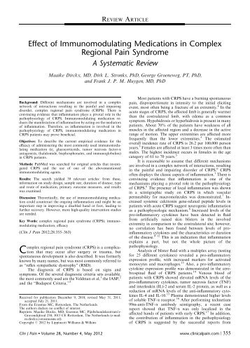 Effect of Immunomodulating Medications in Complex Regional Pain ...