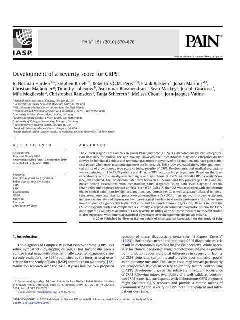 Development of a severity score for CRPS - Reflex Sympathetic ...