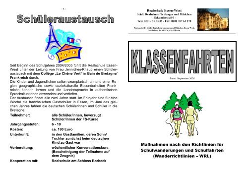 Informationsfaltblatt zum Thema Klassenfahrten - Realschule Essen ...