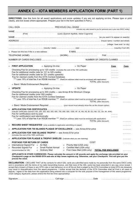 annex a - iota members application form (part 1) - Islands on the Air