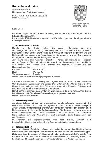 elternbrief gesamtschule - Realschule Sankt Augustin Menden