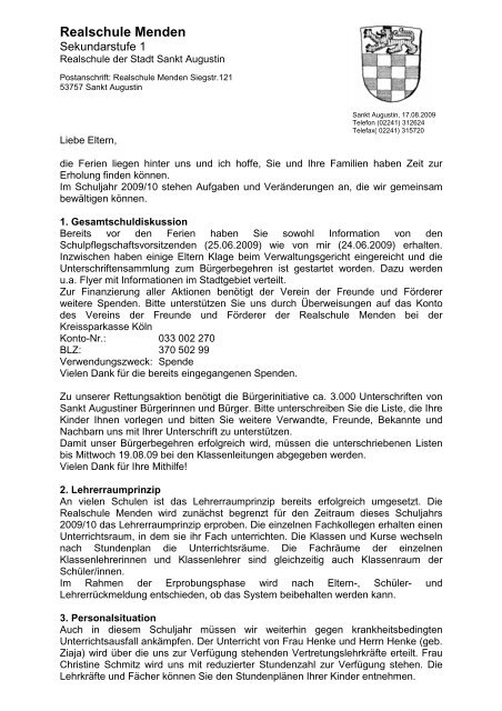 elternbrief gesamtschule - Realschule Sankt Augustin Menden