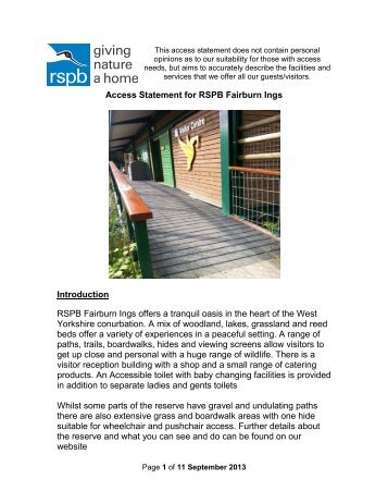 Access Statement for RSPB Fairburn Ings nature reserve