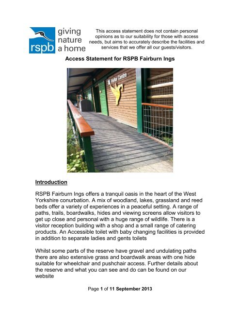 Access Statement for RSPB Fairburn Ings nature reserve