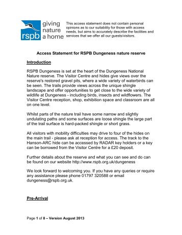 Access Statement for RSPB Dungeness nature reserve