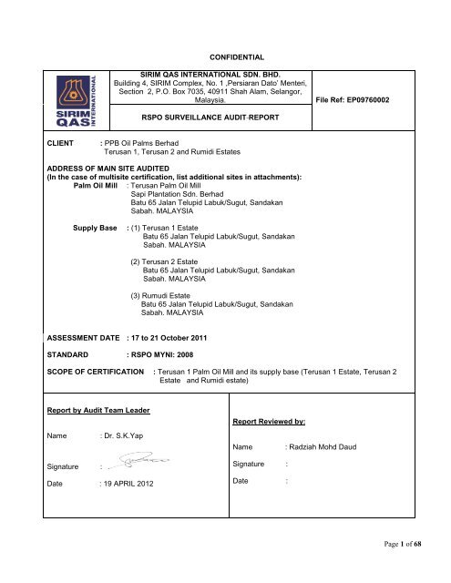 Page 1 Of 68 Confidential Sirim Qas International Sdn