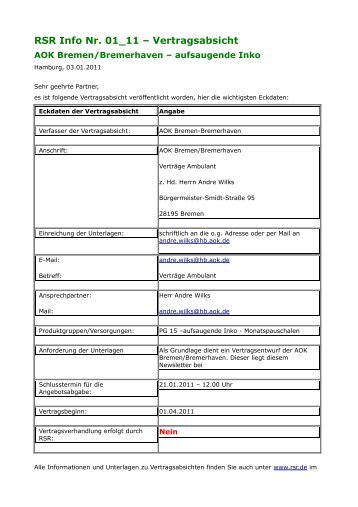 RSR Info Nr. 01_11 – Vertragsabsicht - Reha-Service-Ring