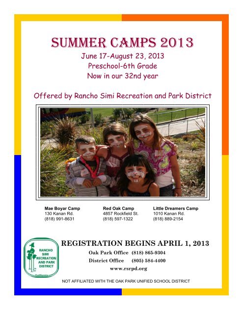 Summer Camp Brochure Pdf Rancho Simi Recreation And