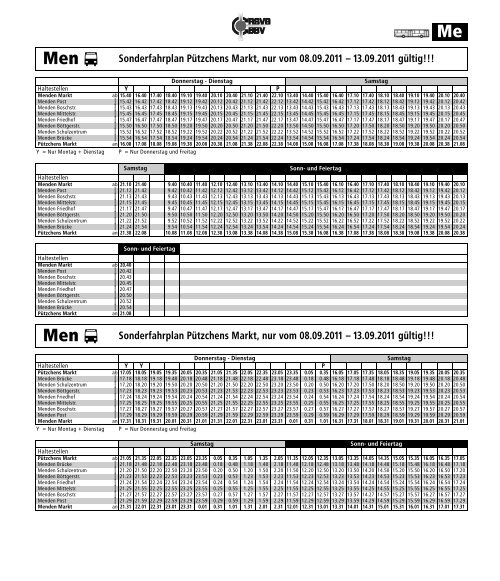 Men N Sonderfahrplan PÃ¼tzchens Markt, nur vom 08.09.2011 - RSVG