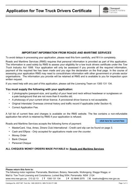 Application for Tow Truck Driver Certificate RTA