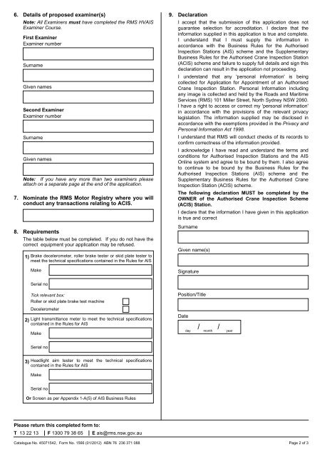 AIS - Application for Appointment of an Authorised Crane ... - RTA