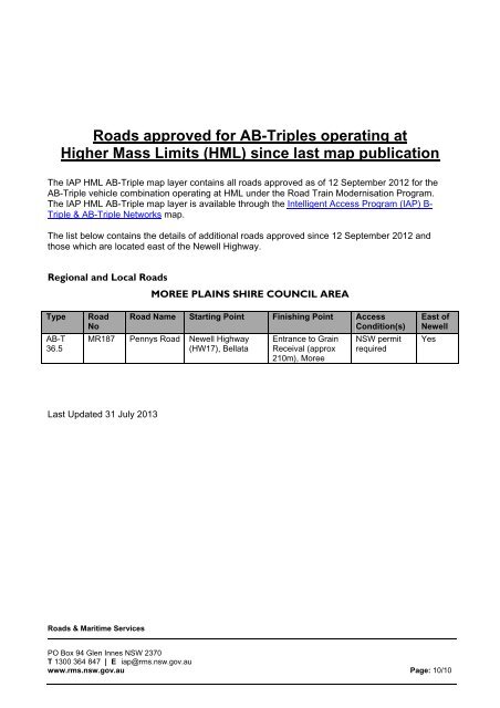 List of roads approved for Triples since last map publication - RTA