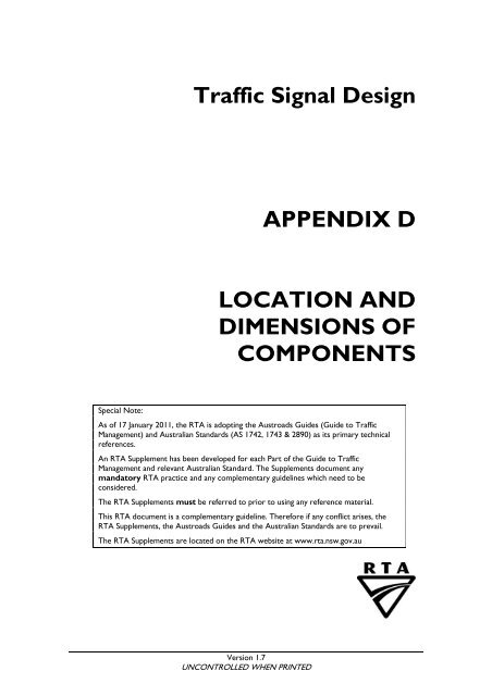 Appendix D Location and dimensions of components - RTA