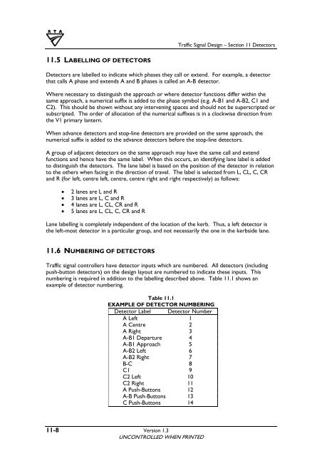 Traffic Signal Design - Section 11 Detectors - RTA