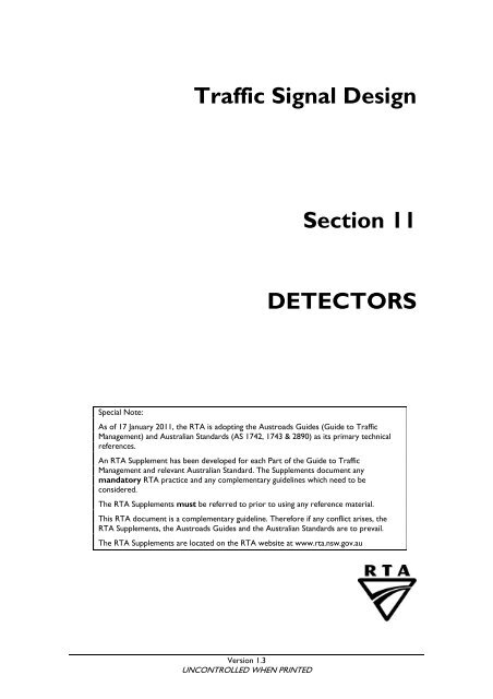 Traffic Signal Design - Section 11 Detectors - RTA